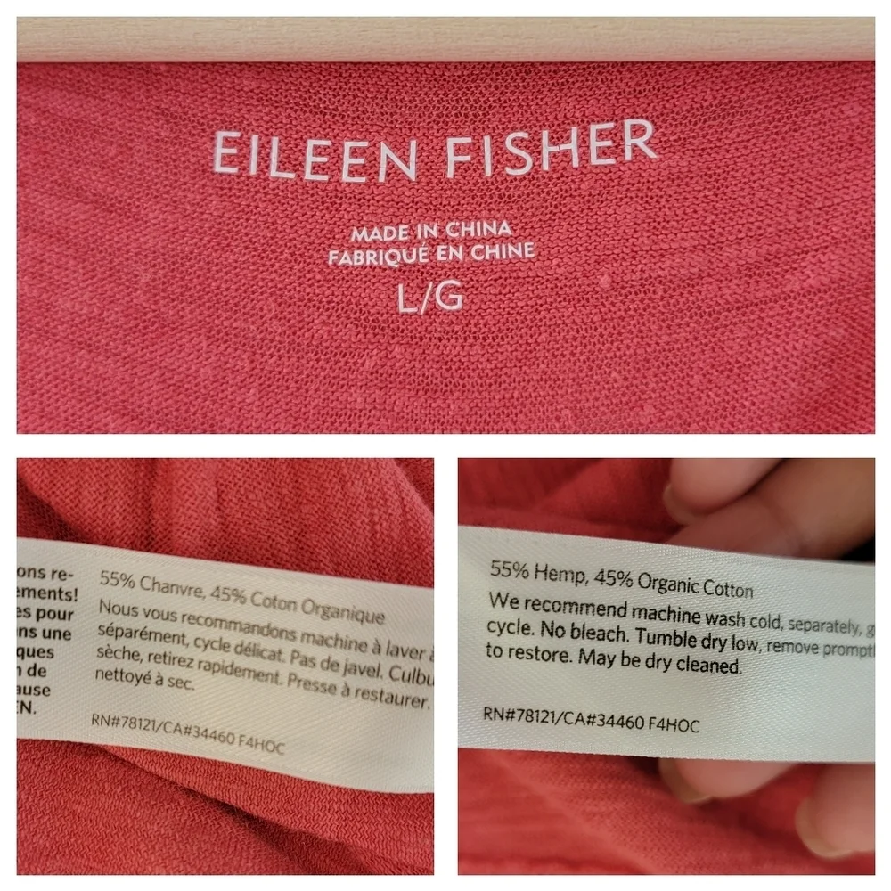 EILEEN FISHER Coral Organic Cotton Midi Dress Sz L Asymmetrical Minimalist - Picture 9 of 10